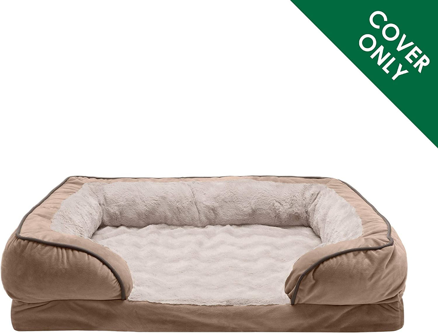 Replacement Dog Bed Cover - Plush Velvet Waves Sofa-Style, Machine Washable, Large, Brownstone