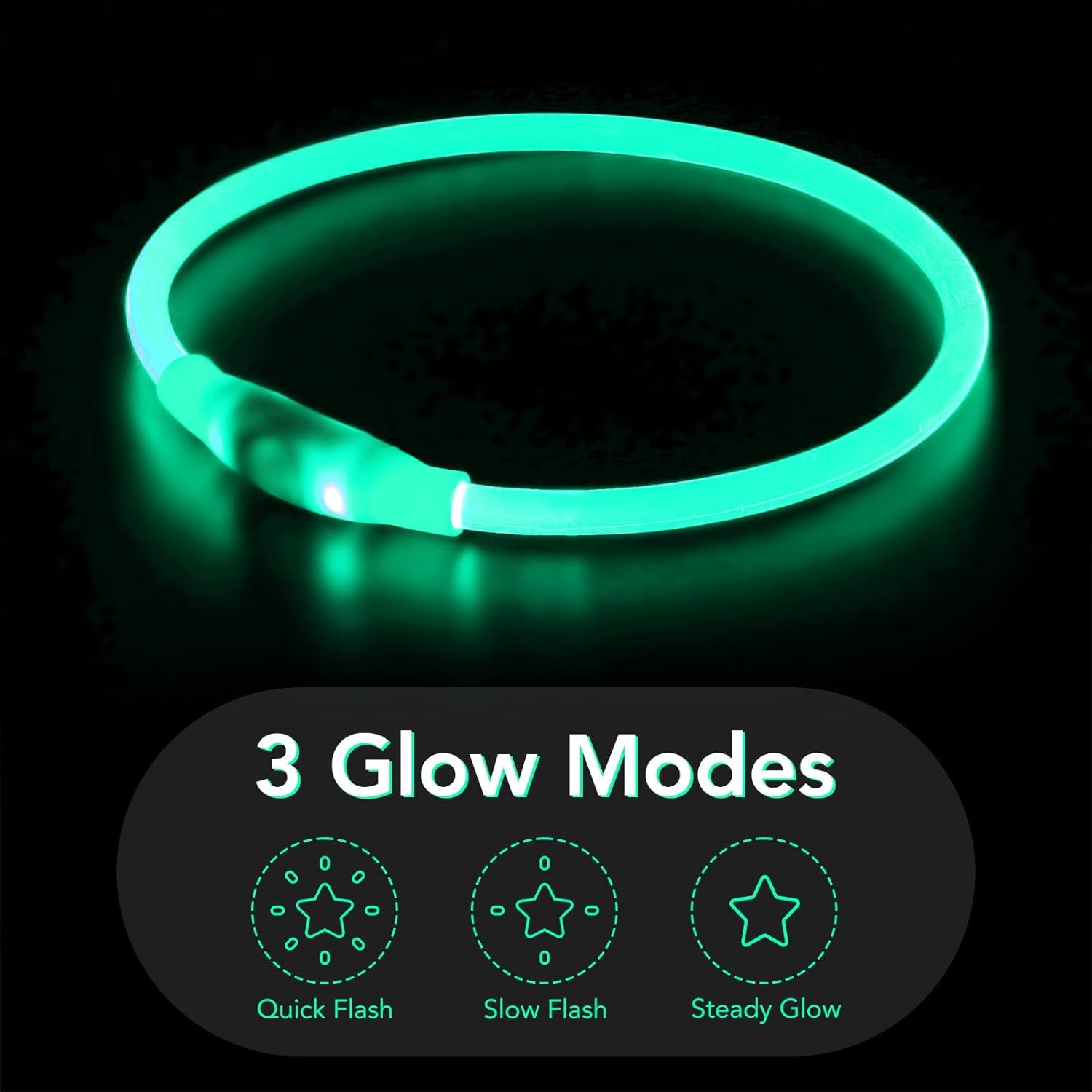 USB Rechargeable LED Dog Collar - Glow Safety Collar for Large, Medium, and Small Dogs (Cyan)
