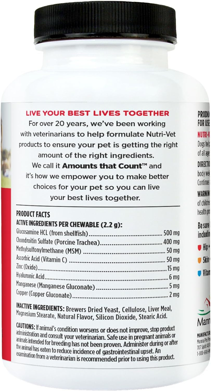 Advanced Hip and Joint Chewable Supplements for Dogs - Enhanced with Glucosamine and Chondroitin for Cartilage and Mobility Support - 300 Tablets