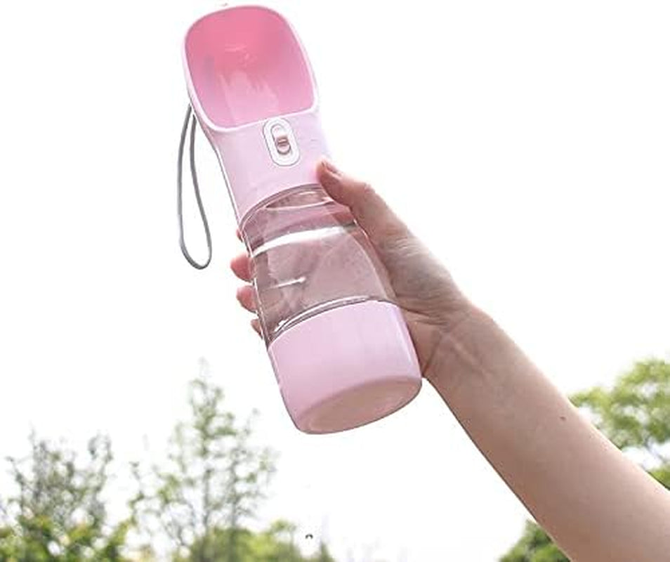 Portable Leak-Proof Dog Water Bottle and Food Dispenser - Lightweight Travel Bowl for Walking and Outdoor Adventures (Pink)