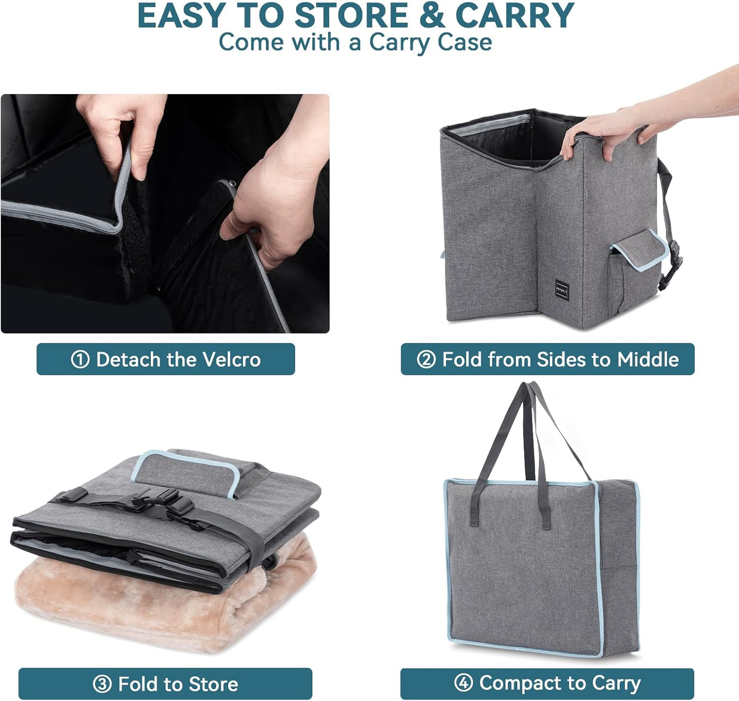 Small Dog Car Seat Booster with Safety Belt, Washable Double-Sided Cushion, and Storage Pocket for Small Pets (Light Grey)