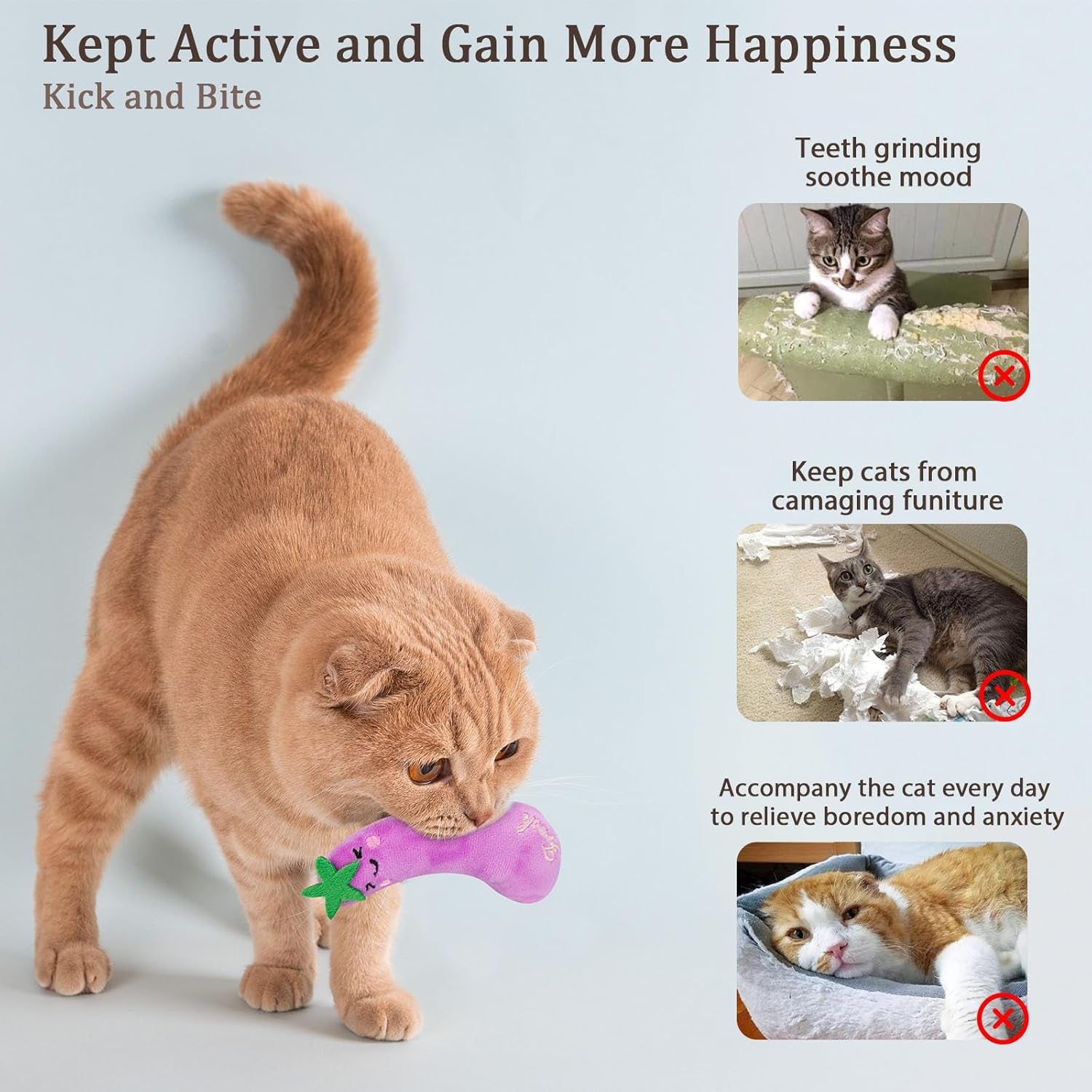 Interactive Catnip Toys for Indoor Cats, Durable Vegetable-Shaped Kitty Kickers and Teething Chew Toys, 5-Pack