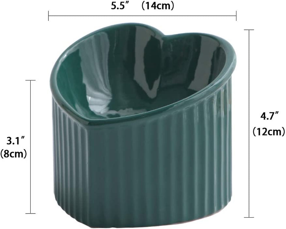 Dark Green Elevated Ceramic Cat Bowls for Food and Water, Stress-Free Design with Backflow Prevention, Dishwasher and Microwave Safe, Lead and Cadmium Free