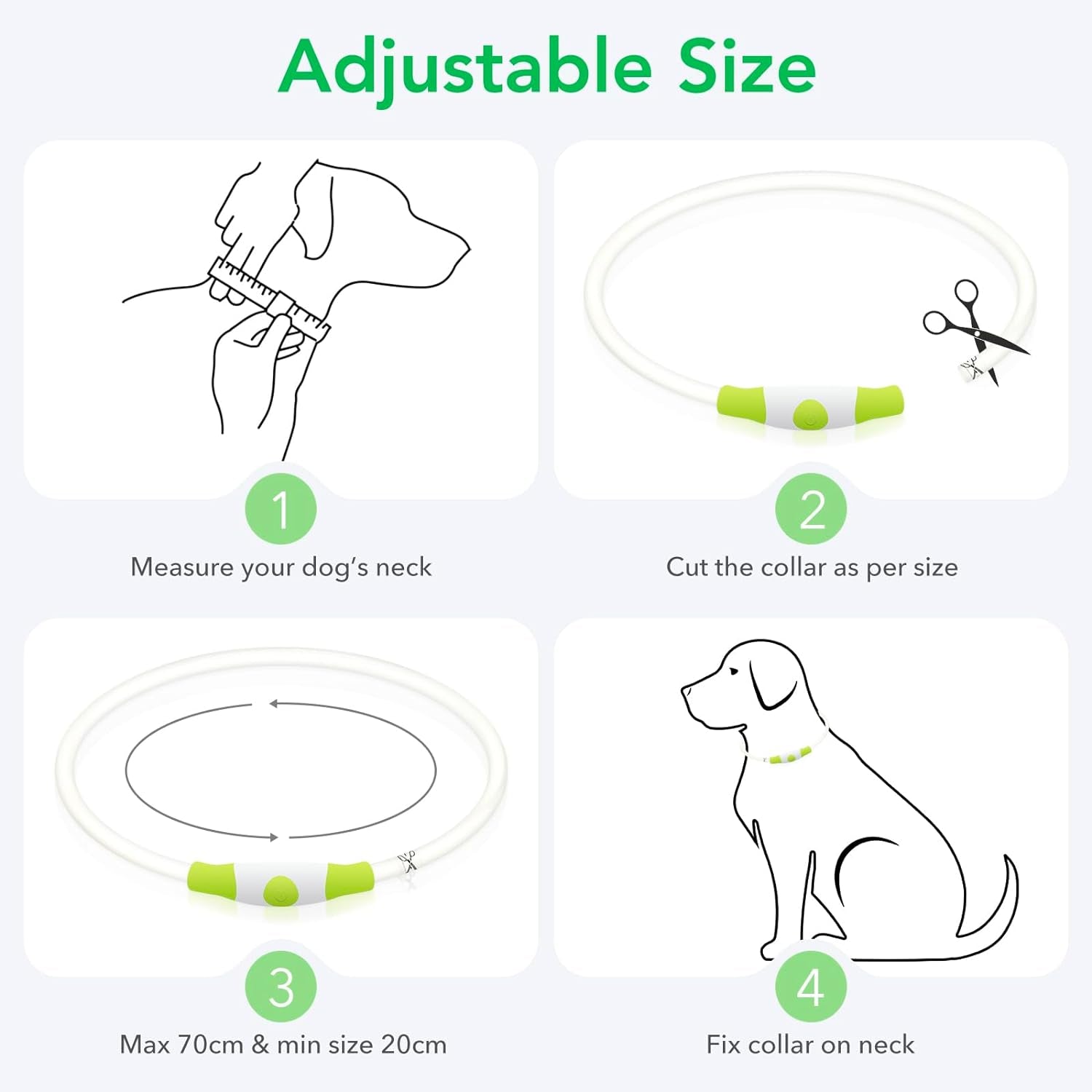 USB Rechargeable LED Dog Collar - Glow Safety Collar for Large, Medium, and Small Dogs (Cyan)