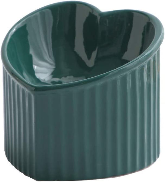 Dark Green Elevated Ceramic Cat Bowls for Food and Water, Stress-Free Design with Backflow Prevention, Dishwasher and Microwave Safe, Lead and Cadmium Free