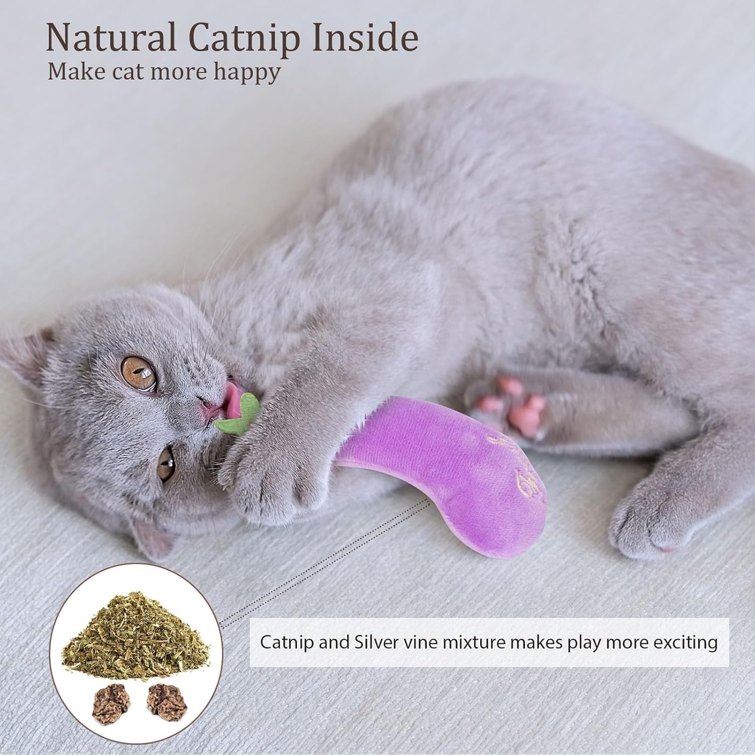 Interactive Catnip Toys for Indoor Cats, Durable Vegetable-Shaped Kitty Kickers and Teething Chew Toys, 5-Pack