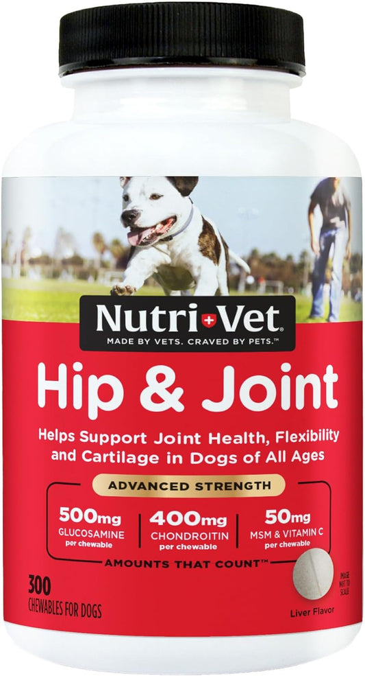 Advanced Hip and Joint Chewable Supplements for Dogs - Enhanced with Glucosamine and Chondroitin for Cartilage and Mobility Support - 300 Tablets