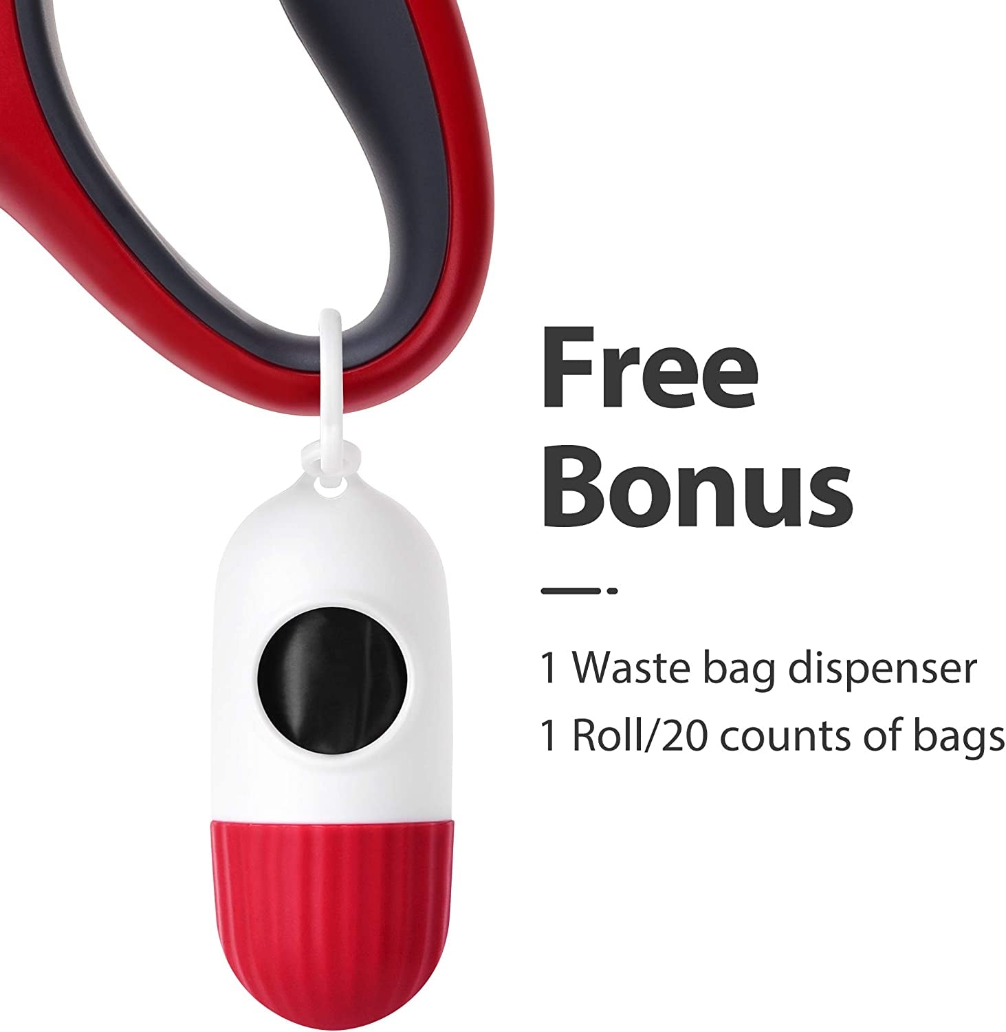 Retractable Pet Leash with Integrated Dispenser and Waste Bags, 16 Ft for Medium Dogs or Cats up to 44 lbs, Anti-Slip Handle, Tangle-Free Design, Reflective Nylon Tape (Medium, Red)