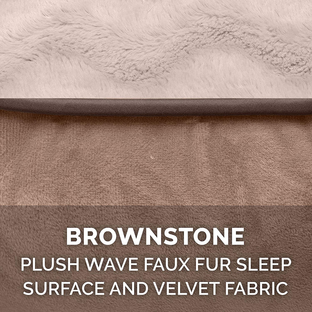 Replacement Dog Bed Cover - Plush Velvet Waves Sofa-Style, Machine Washable, Large, Brownstone