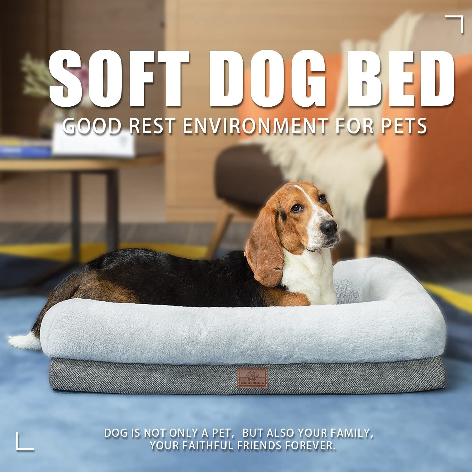 Extra Large Orthopedic Dog Bed with Bolster Sides, Removable Washable Cover, Non-Skid Bottom, and Egg Foam Cushioning - 46 x 30 Inch, Gray
