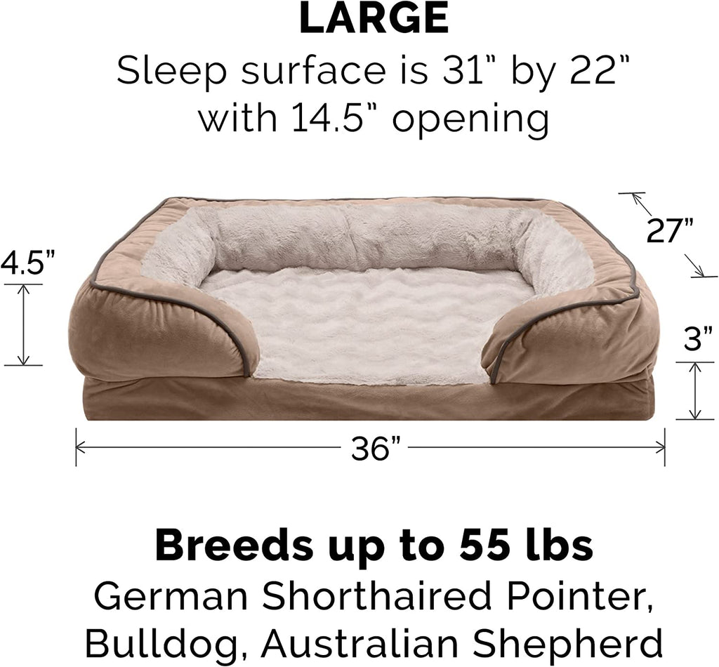 Replacement Dog Bed Cover - Plush Velvet Waves Sofa-Style, Machine Washable, Large, Brownstone