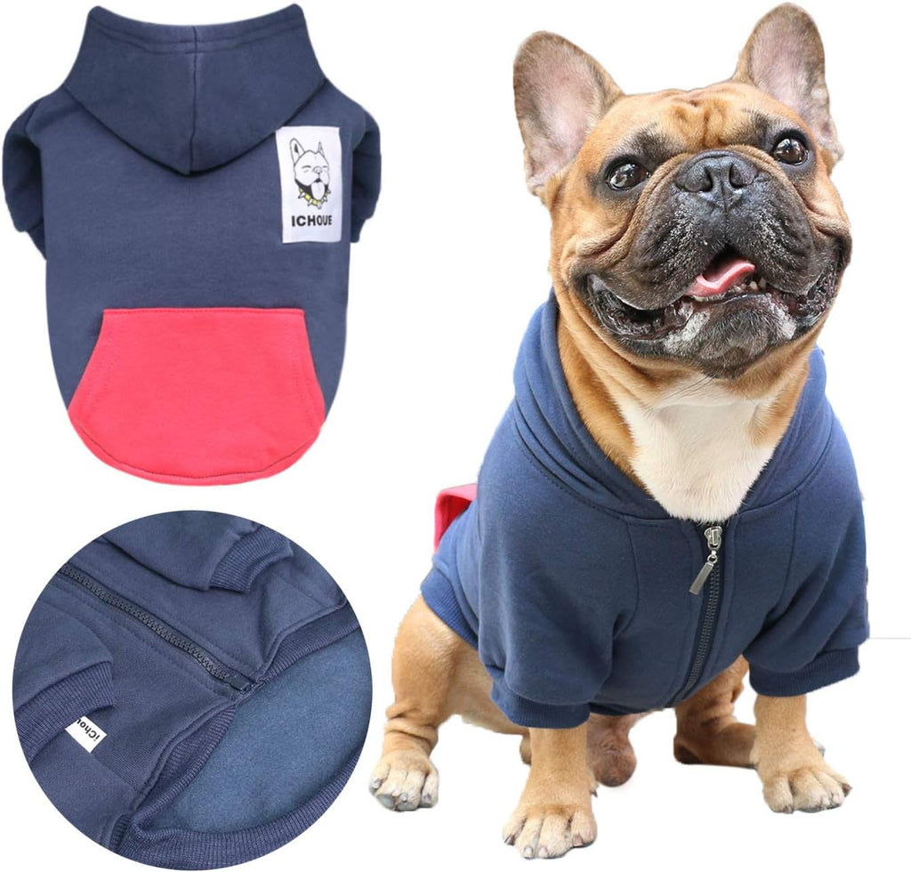French Bulldog Apparel: Hoodies and Sweatshirts for Dogs - Suitable for Frenchies, Pugs, English Bulldogs, Boston Terriers, Pitbulls - Navy, Medium Size - Winter Coats for Cold Weather