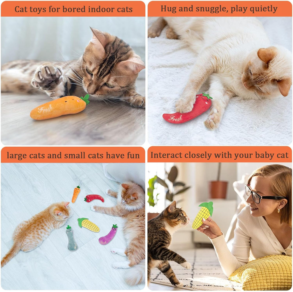 Interactive Catnip Toys for Indoor Cats, Durable Vegetable-Shaped Kitty Kickers and Teething Chew Toys, 5-Pack