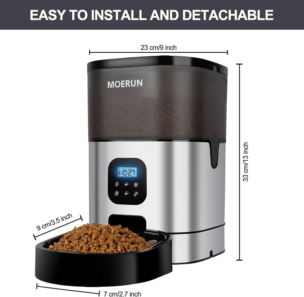 Automatic Cat Feeder - 6L Programmable Transparent Food Dispenser with Desiccant Bag, Adjustable Portions and Meal Settings, Includes Voice Recorder for Small to Medium Pets