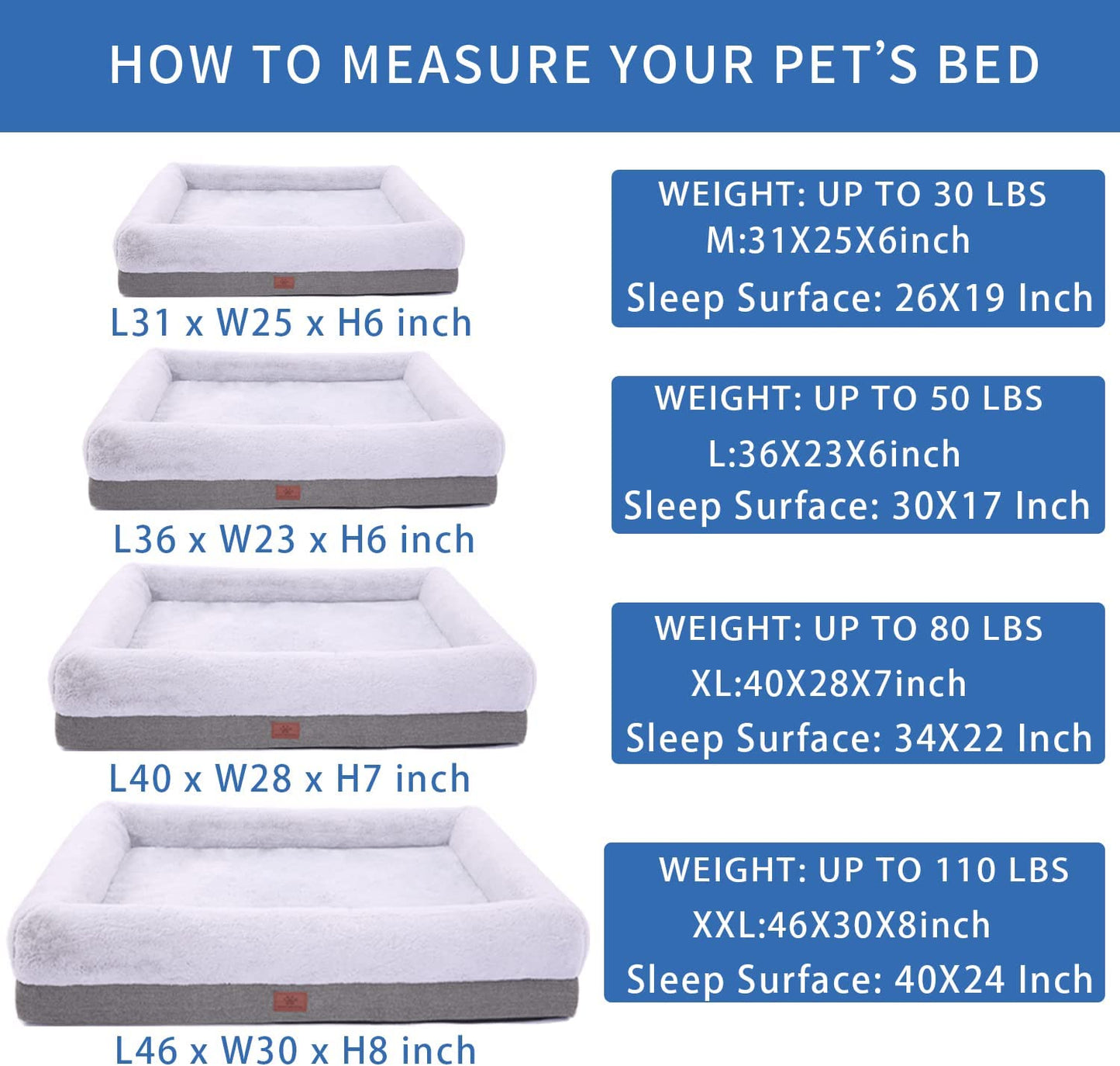 Extra Large Orthopedic Dog Bed with Bolster Sides, Removable Washable Cover, Non-Skid Bottom, and Egg Foam Cushioning - 46 x 30 Inch, Gray