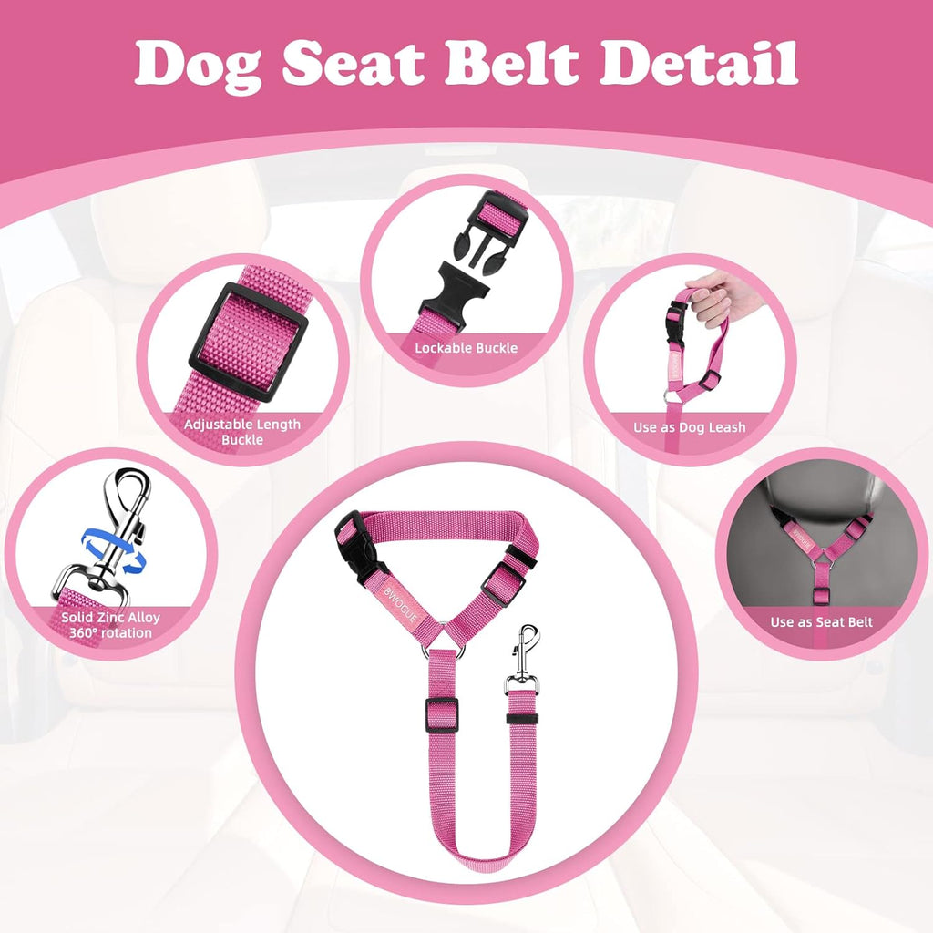 Adjustable Nylon Fabric Dog and Cat Safety Seat Belt Straps for Vehicle Headrests - 2 Pack Restraint Harnesses