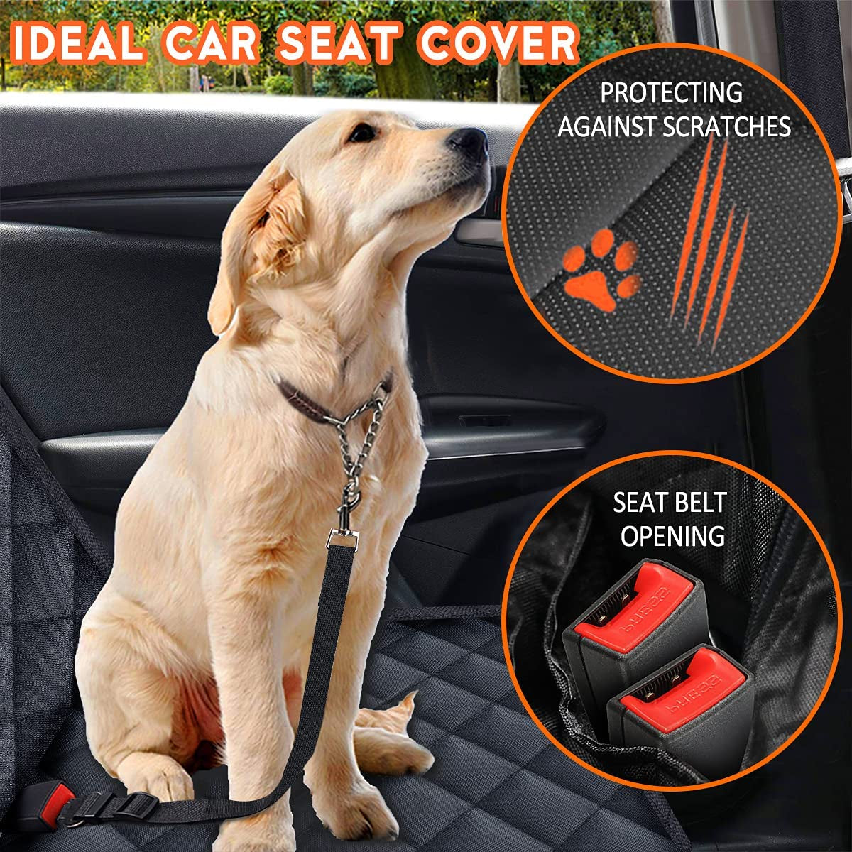 Dog Car Seat Cover - Waterproof Back Seat Protector for Pets, Non-Slip Design Compatible with Most Cars, Trucks, and SUVs - Black