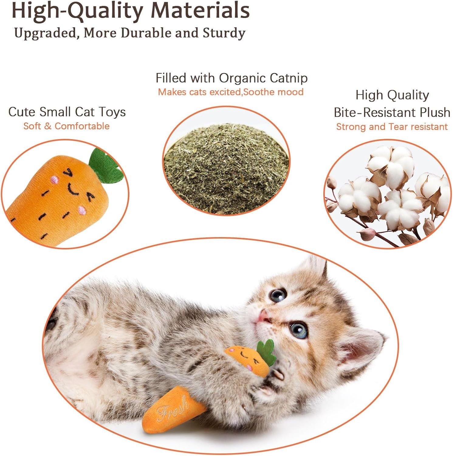 Interactive Catnip Toys for Indoor Cats, Durable Vegetable-Shaped Kitty Kickers and Teething Chew Toys, 5-Pack