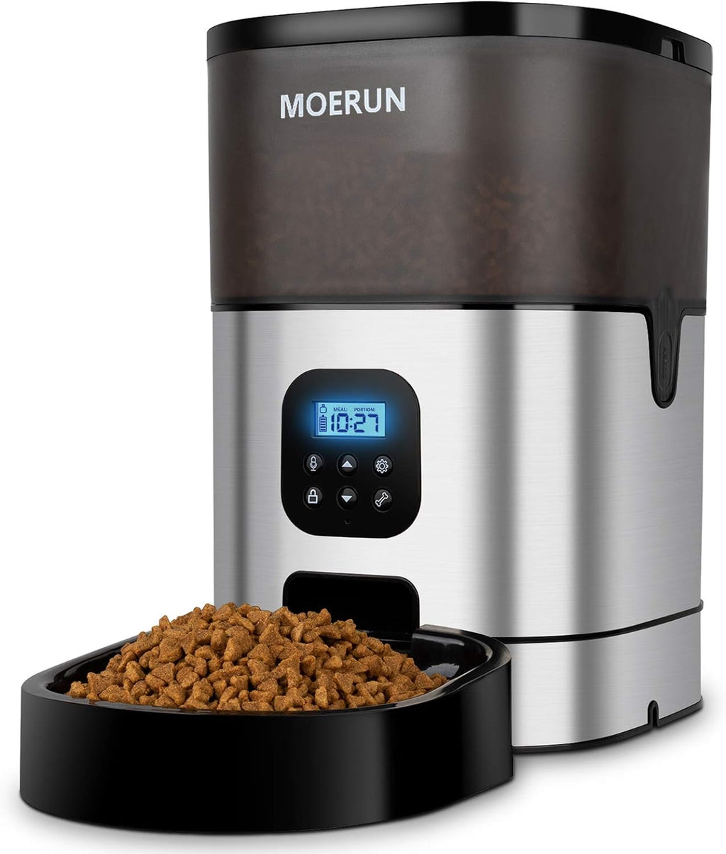 Automatic Cat Feeder - 6L Programmable Transparent Food Dispenser with Desiccant Bag, Adjustable Portions and Meal Settings, Includes Voice Recorder for Small to Medium Pets