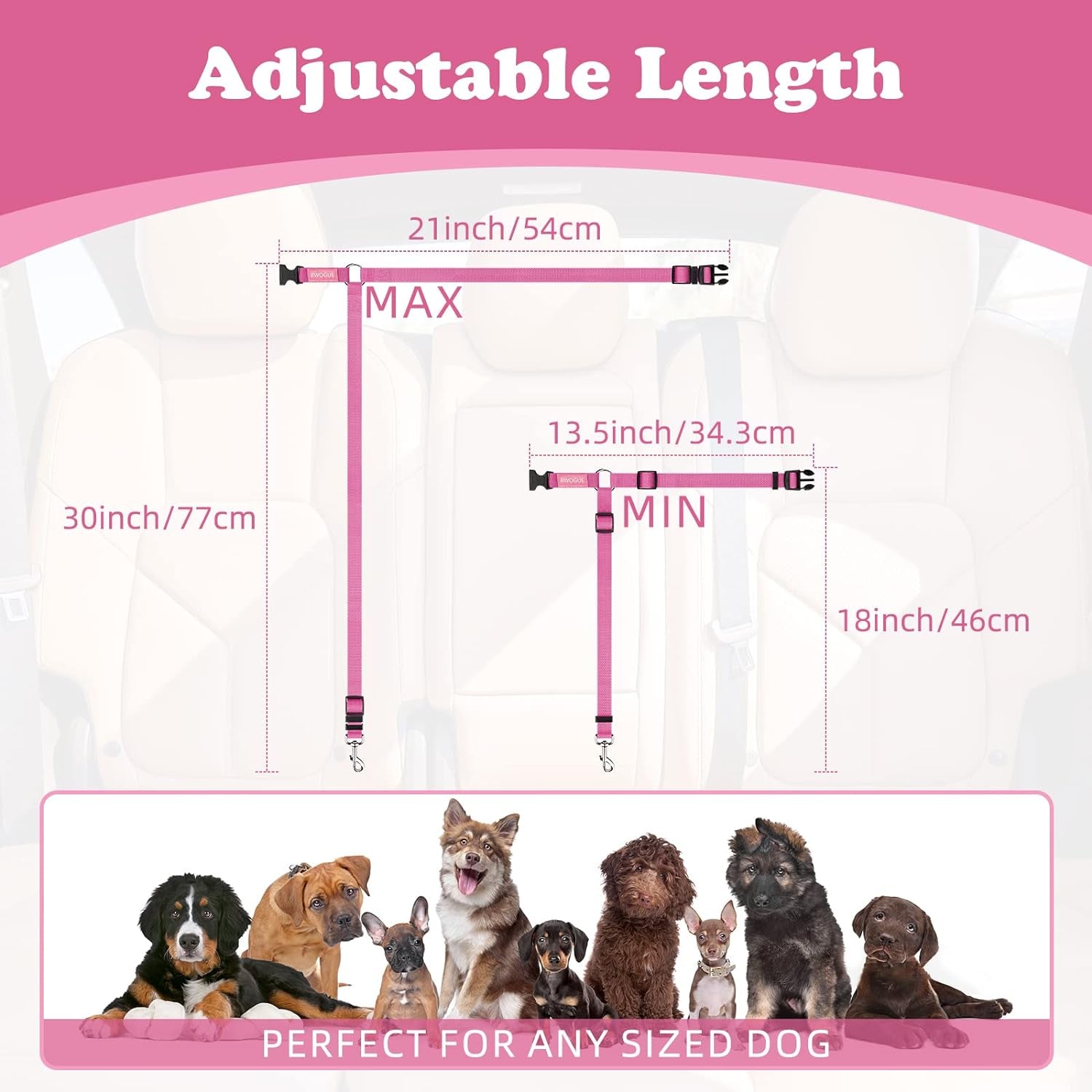 Adjustable Nylon Fabric Dog and Cat Safety Seat Belt Straps for Vehicle Headrests - 2 Pack Restraint Harnesses