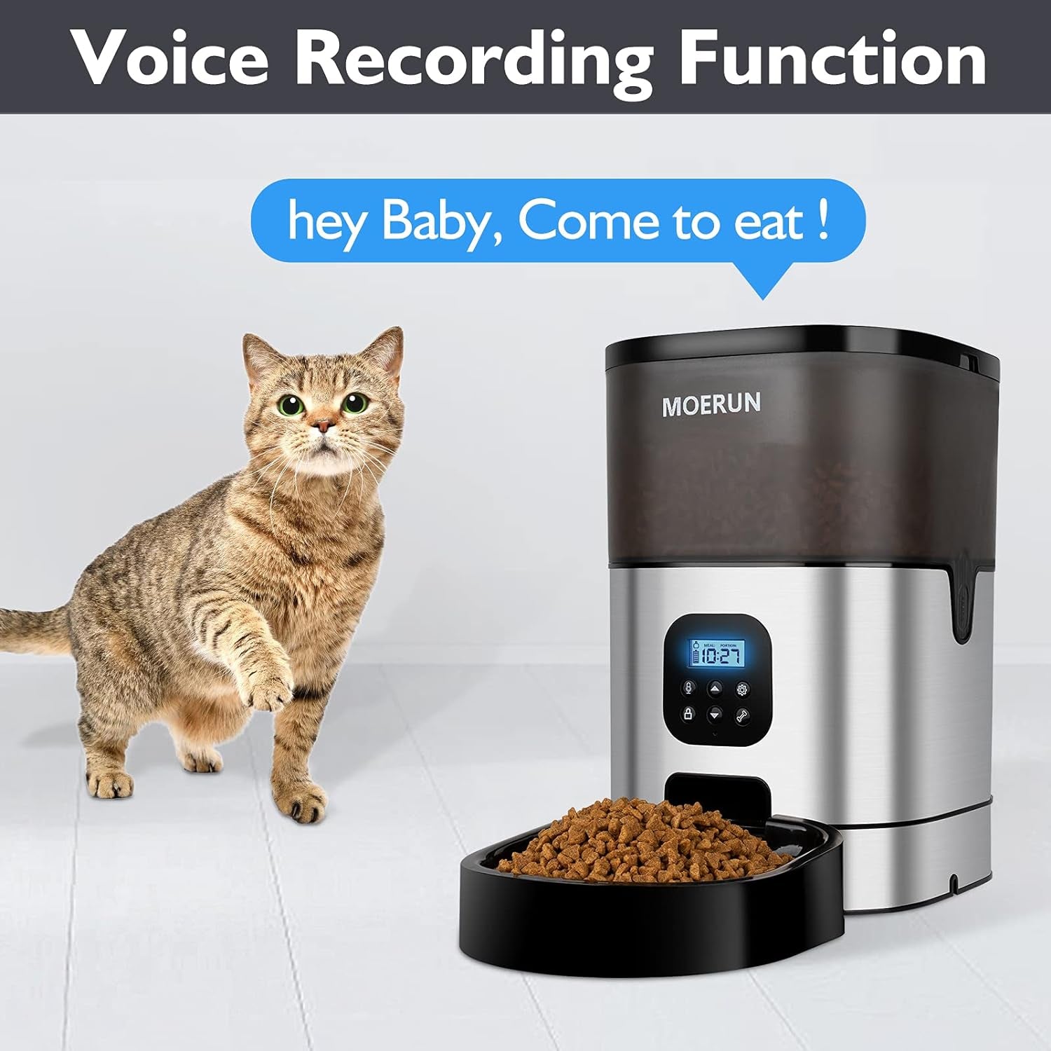 Automatic Cat Feeder - 6L Programmable Transparent Food Dispenser with Desiccant Bag, Adjustable Portions and Meal Settings, Includes Voice Recorder for Small to Medium Pets