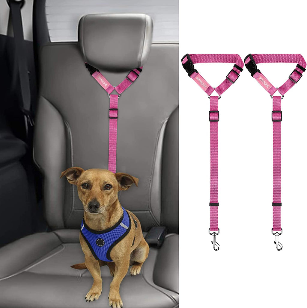 Adjustable Nylon Fabric Dog and Cat Safety Seat Belt Straps for Vehicle Headrests - 2 Pack Restraint Harnesses