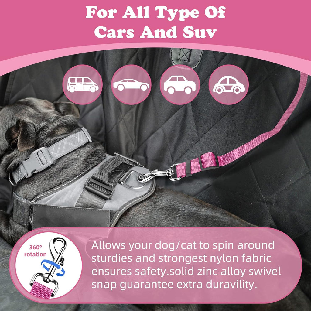 Adjustable Nylon Fabric Dog and Cat Safety Seat Belt Straps for Vehicle Headrests - 2 Pack Restraint Harnesses