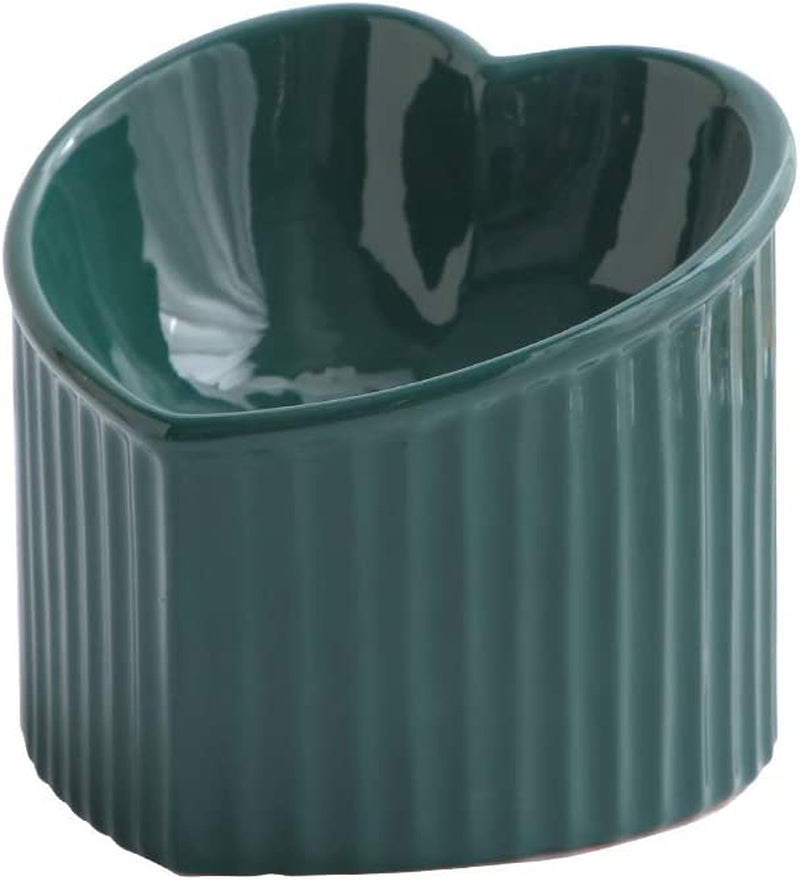 Dark Green Elevated Ceramic Cat Bowls for Food and Water, Stress-Free Design with Backflow Prevention, Dishwasher and Microwave Safe, Lead and Cadmium Free