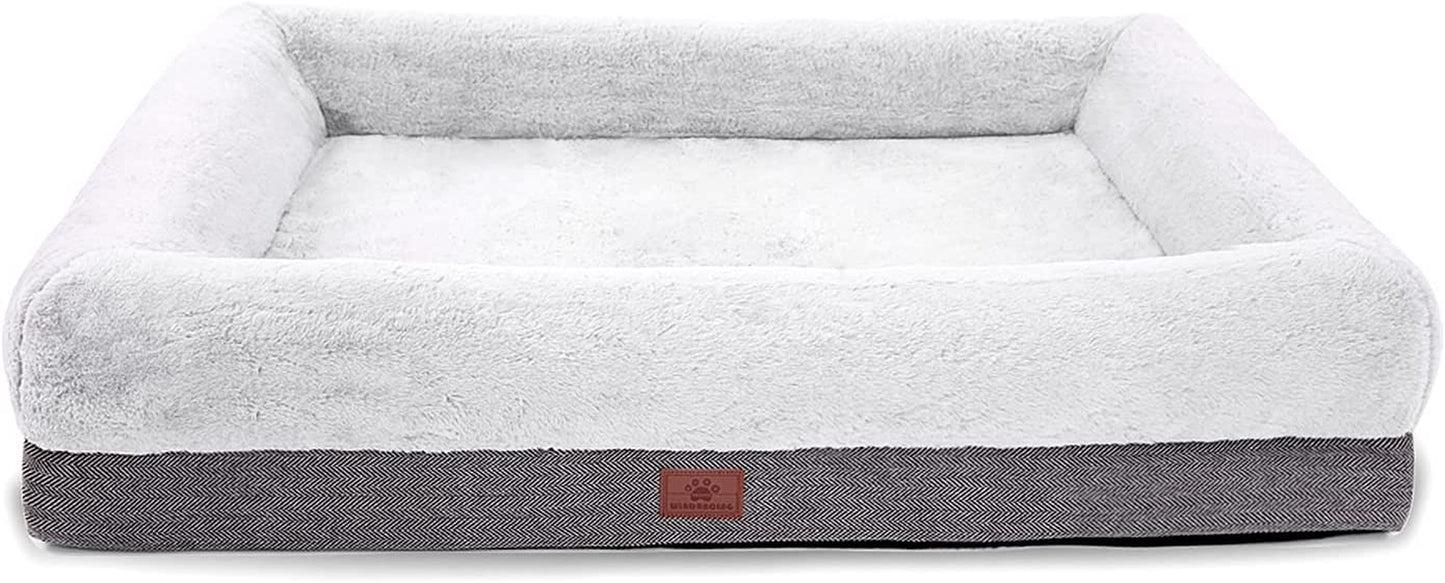Extra Large Orthopedic Dog Bed with Bolster Sides, Removable Washable Cover, Non-Skid Bottom, and Egg Foam Cushioning - 46 x 30 Inch, Gray