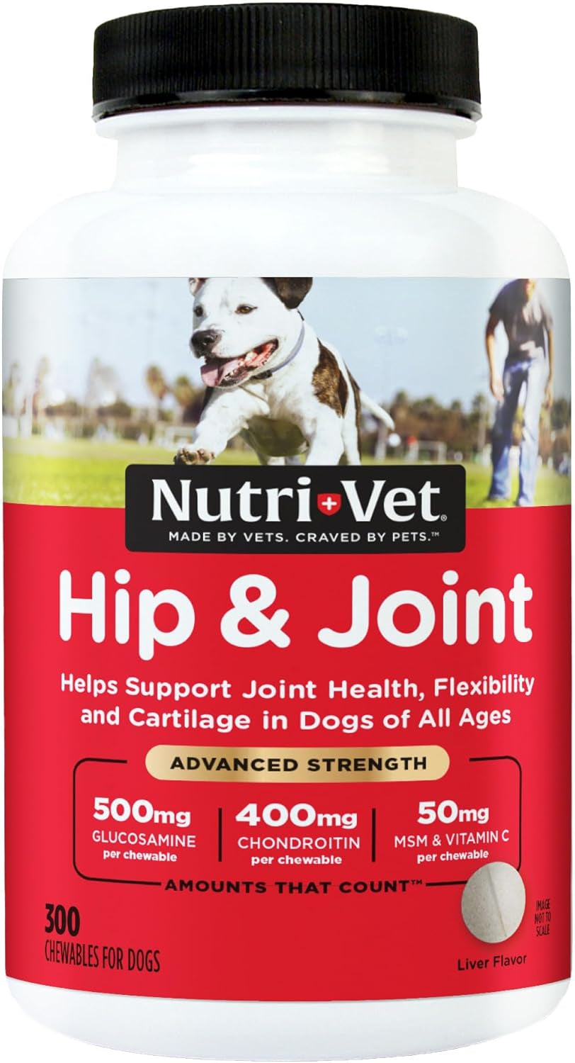 Advanced Hip and Joint Chewable Supplements for Dogs - Enhanced with Glucosamine and Chondroitin for Cartilage and Mobility Support - 300 Tablets