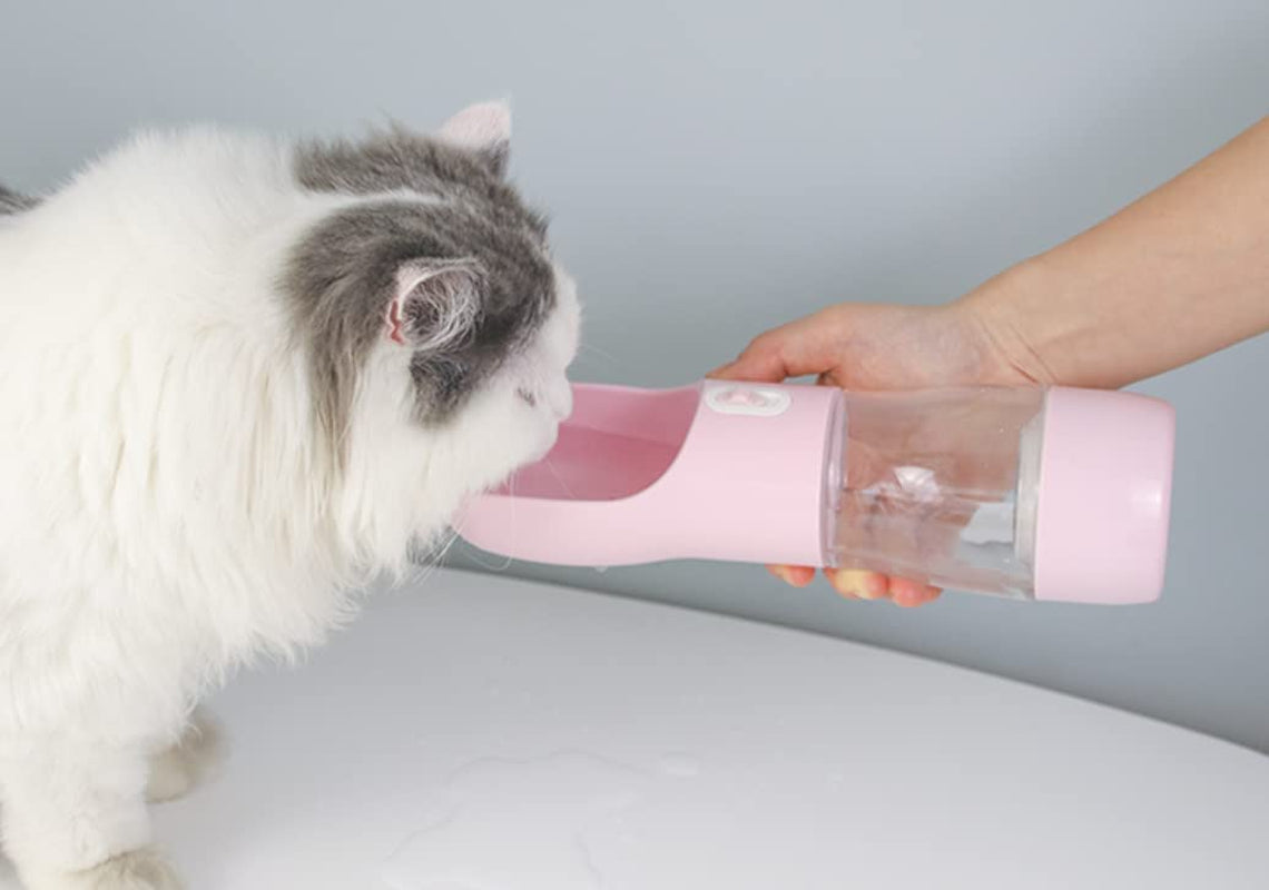 Portable Leak-Proof Dog Water Bottle and Food Dispenser - Lightweight Travel Bowl for Walking and Outdoor Adventures (Pink)