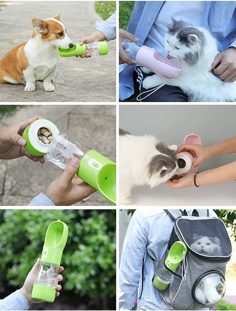 Portable Leak-Proof Dog Water Bottle and Food Dispenser - Lightweight Travel Bowl for Walking and Outdoor Adventures (Pink)