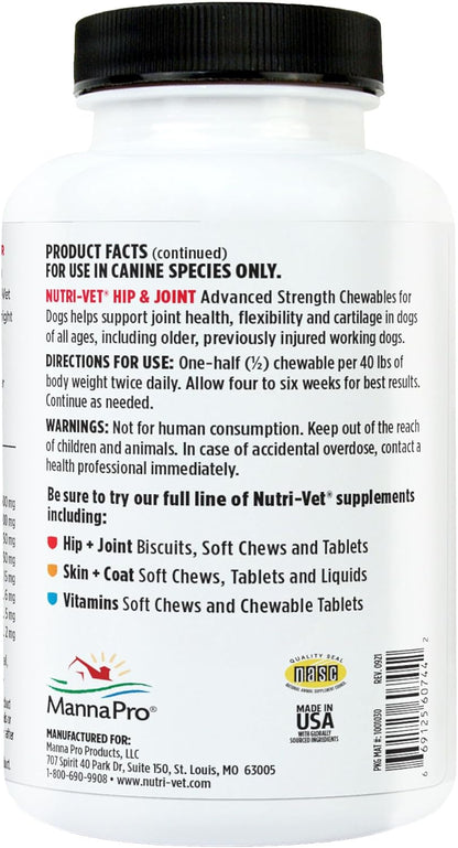 Advanced Hip and Joint Chewable Supplements for Dogs - Enhanced with Glucosamine and Chondroitin for Cartilage and Mobility Support - 300 Tablets