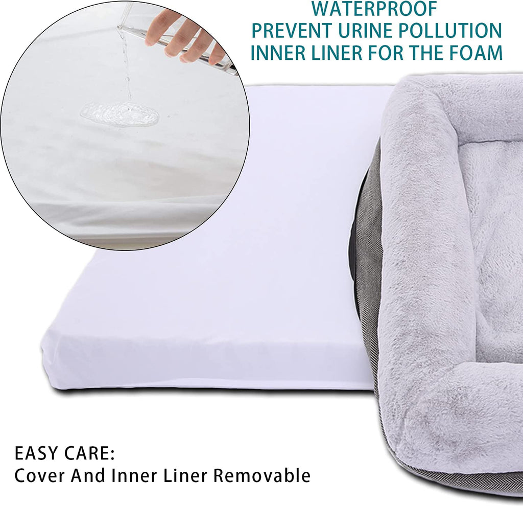 Extra Large Orthopedic Dog Bed with Bolster Sides, Removable Washable Cover, Non-Skid Bottom, and Egg Foam Cushioning - 46 x 30 Inch, Gray