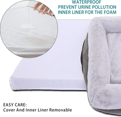 Extra Large Orthopedic Dog Bed with Bolster Sides, Removable Washable Cover, Non-Skid Bottom, and Egg Foam Cushioning - 46 x 30 Inch, Gray
